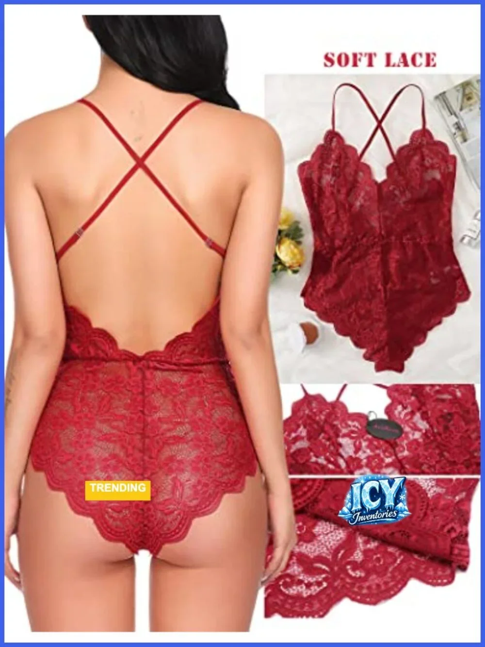 Lace Teddy Bodysuit Women Sexy Lingerie Snap Crotch